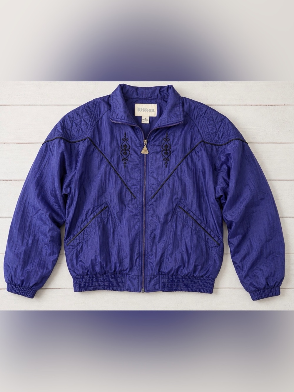 Wilson Vintage 90s Y2K Blue Nylon Windbreaker Bomber Jacket Embroidered XL